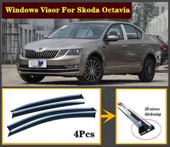 

4pcs Set 2009-2020 OEM For Skoda Octavia Stainless steel window Visor Shade Vent Wind Rain Deflector Guards Cover