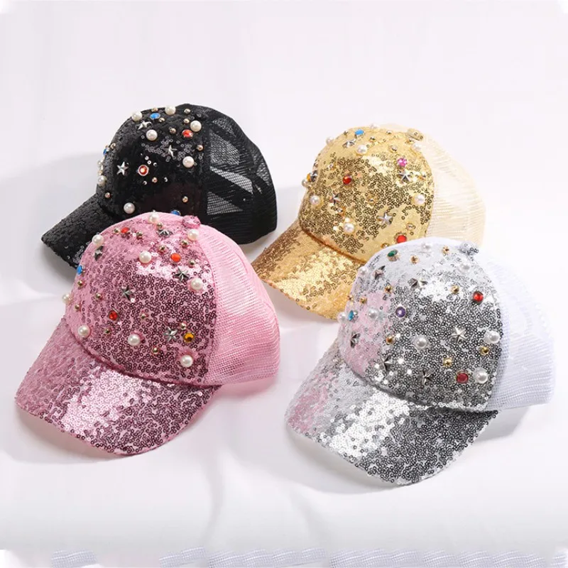 Baby Caps Child Baseball Cap Hip Hop Summer Sequin Sun Hat Snapback Mesh Hat For Kids