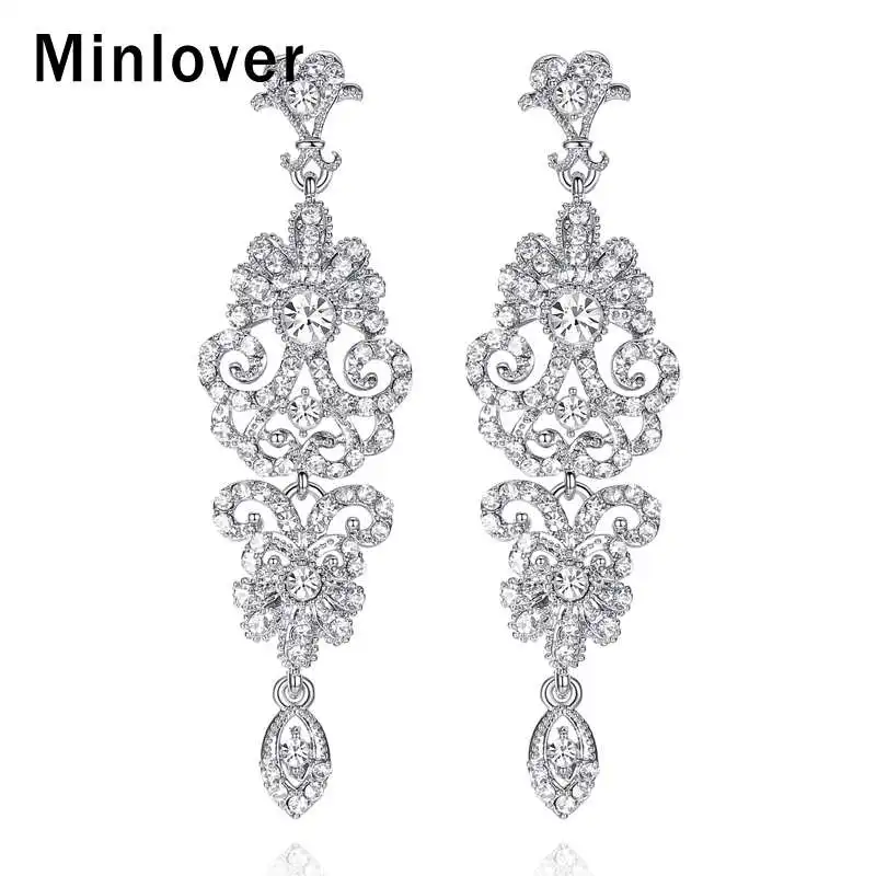 Minlover серебряный цвет кристалл клип на серьги женские аксессуары люстра подружки невесты Висячие серьги Свадебные украшения MEH948 - Окраска металла: Clip on Earrings