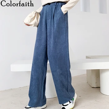 

Colorfaith New 2020 Spring Autumn Women Wide Leg Pant Loose High Elastic Waist Pockets Straight Casual Ankle-Length Pants P6932