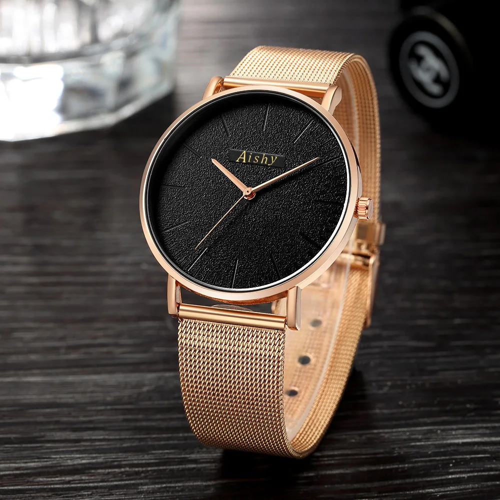

Universal Simple Aishy Stainless Steel Strap Mesh Belt Quartz Wristwatch High Quality Watch Factory Direct Sales