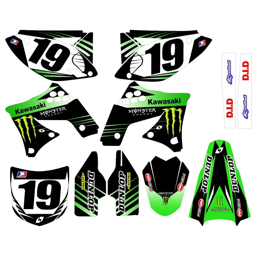 

New Full Graphics Decals Stickers Custom Number Name 3M Bright Matte Stickers Waterproof For Kawasaki KXF250 2009-2012