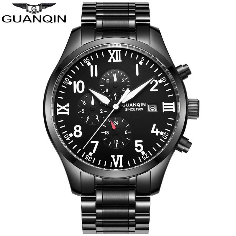 

Guanqin automatic mechanical watch for the Men's watches men Luminous stainless steel Multifunction black