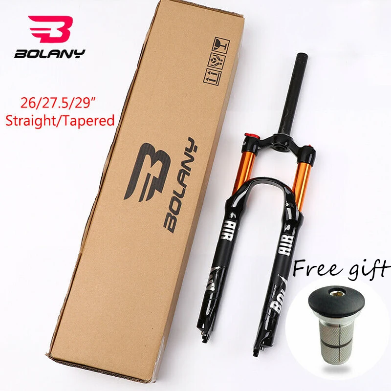 

BOLANY Suspension MTB Bike Fork 26'' 27.5'' 29" Tapered/Straight Fork Disc Steerer Brake 100mm Travel QR Bicycle Air Forks