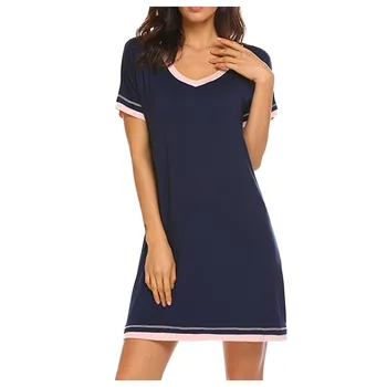 

2020 Summer Night Dress Women Plus Size Nightgown Solid Sleepshirts Casual Short-sleeves Nightie Nightdress Mini Sleepwear 323