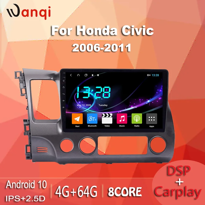 Мультисенсорный автомобильный dvd-плеер wanqi ts9 4 Гб + 64 ГБ Android 10 для Honda civic 2006-2011