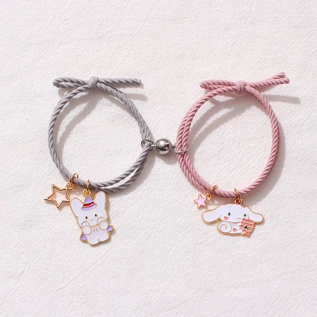 2pcs / Set Magnet Attracts Couple Bracelet Cute Cartoon Charm Jewelry Adjustable Elastic Rope Bracelets Lover Gift for Women Men 2