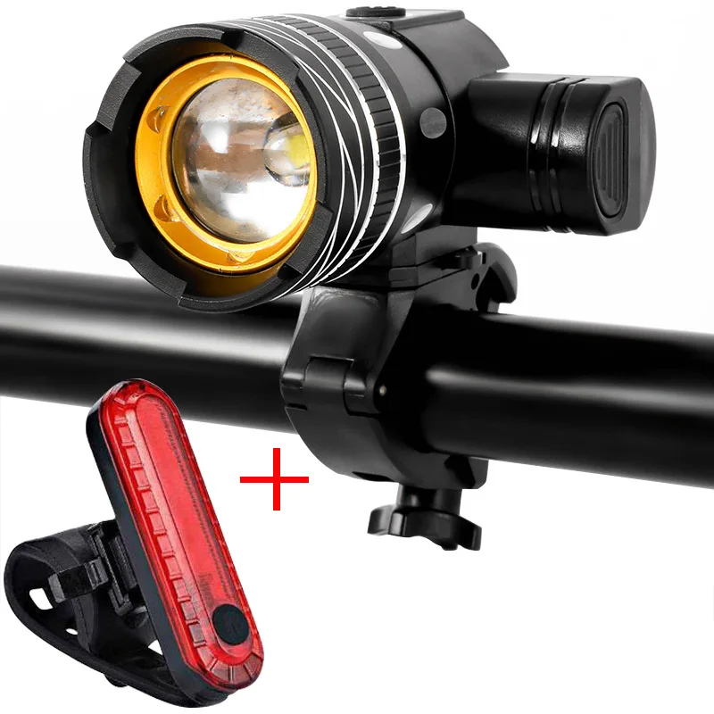 Bicycle Light Set USB Rechargeable Battery Adjustable Zoom Bike Front Headlight Cycling Lamp with Taillight | Спорт и развлечения