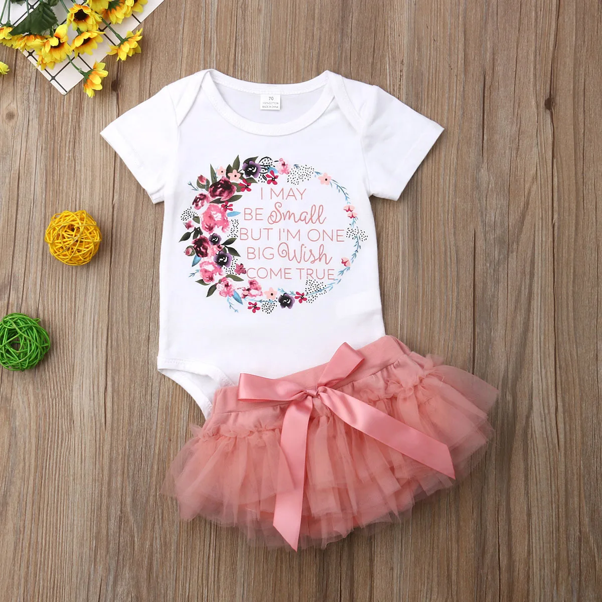 Летняя одежда для новорожденных девочек боди с надписью и цветочным принтом топы+ Тюлевая юбка-пачка комплекты детской одежды для детей от 0 до 18 месяцев