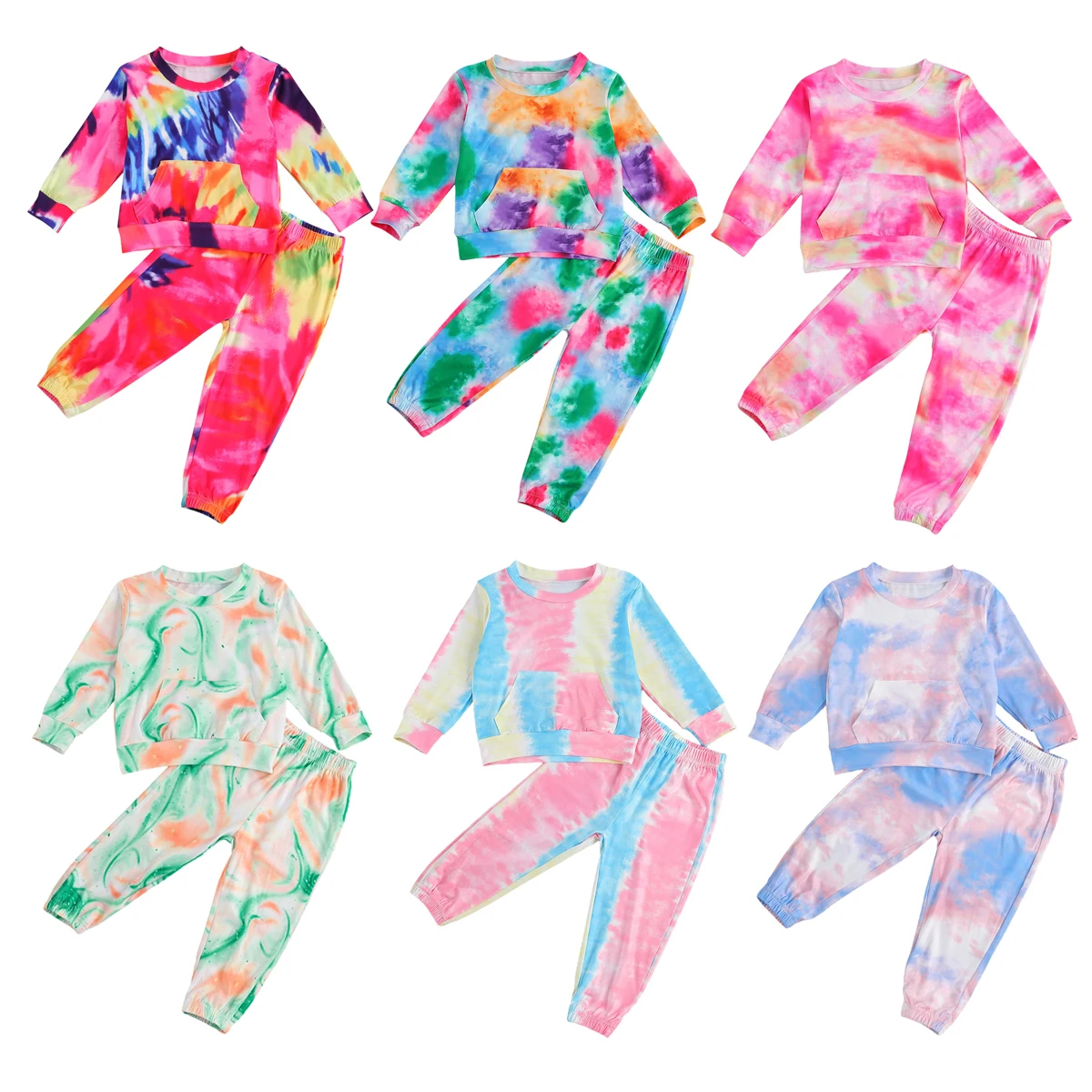 FOCUSNORM набор одежды для девочек и мальчиков с принтом Tie-Dye Женский пуловер длинным