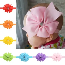 Fita de cabelo de cor sólida fita de cabelo headwrap grande flor laços de cabelo do bebê arco bandana acessórios de cabelo(China)