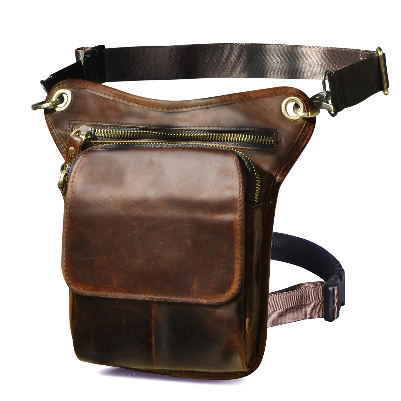 Soft Natural Leather Men Design Small Messenger Sling Bag Multifunction Fashion Fanny Waist Belt Pack Leg Drop Bag Pouch 211-1