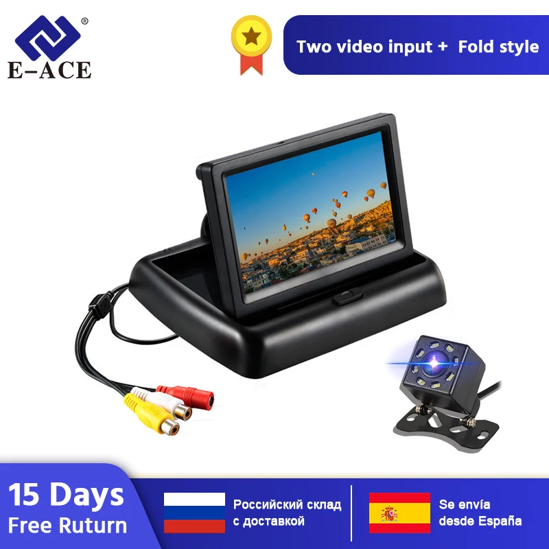 

E-ACE J02 Car Monitor 4.3 Inch TFT LCD Foldable Display Cameras NTSC PAL Reverse Camera Parking System for Car Rearview Monitors