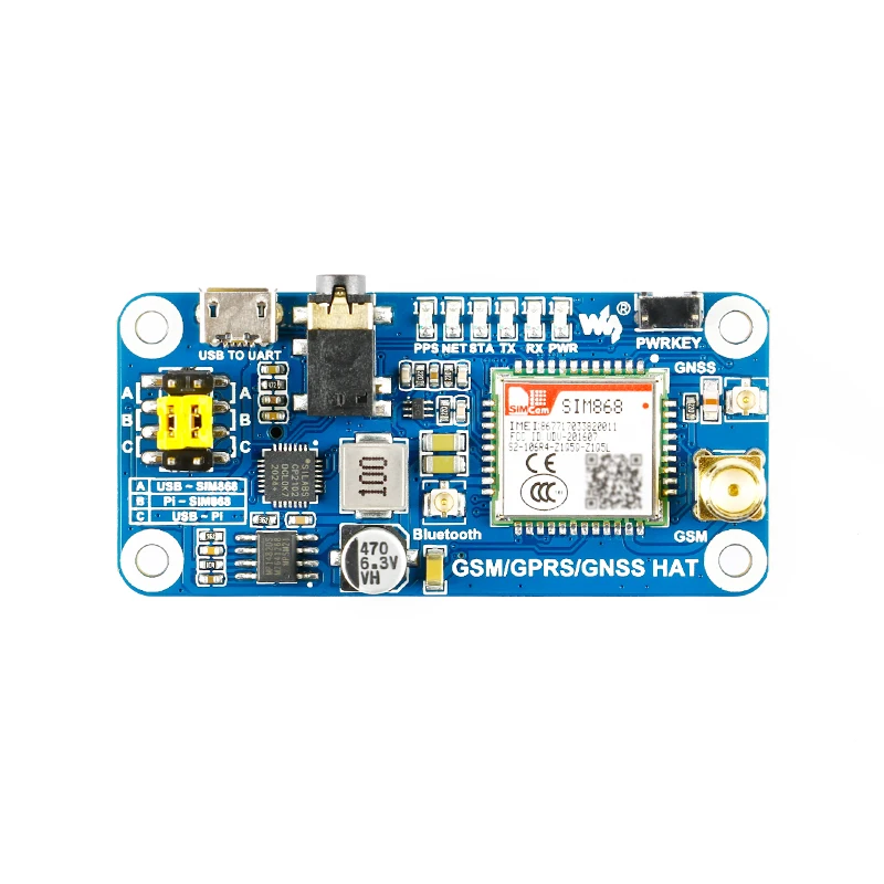 SIM868 GSM GPRS GNSS  3.0 HAT,   2B/3B/Zero/Zero W  SMS ȭ ȭ CP2102 UART WS0005