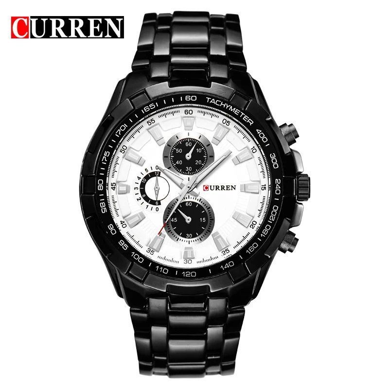 black white CURREN кварцевые мужские часы Топ бренд класса люкс мужские военные наручные часы полностью стальные мужские спортивные часы водонепроницаемые Relogio Masculino - Цвет: black white