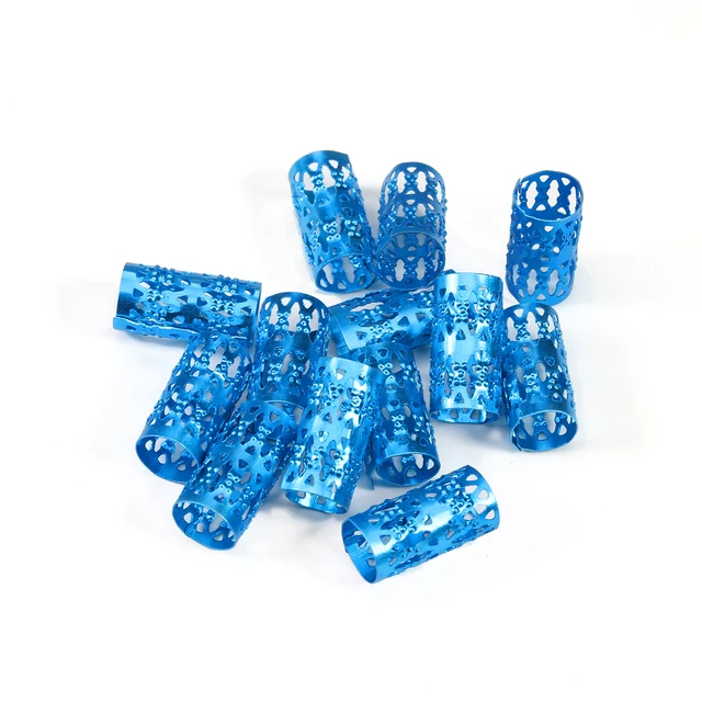 100pcs Gold/silver Color Metal Tube Hair Braid Dread Dreadlock Beads Adjustable Hair Braids Cuff Clip 7/9mm Hole Micro Ring Bead blue 7mm