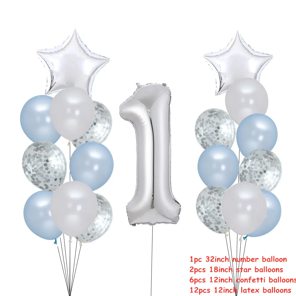 First Happy Birthday Rose Gold Balloon My 1st 1 One Year Banner Party Decorations Kids Baby Boy Girl Garland Supplies Balloons