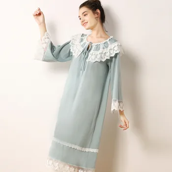 

New Hot Sale Long-sleeve Nightdress Autumn Sexy Ruffled Round-neck Nightgown Cute Princess Knitted Homewear Sleepdress Women