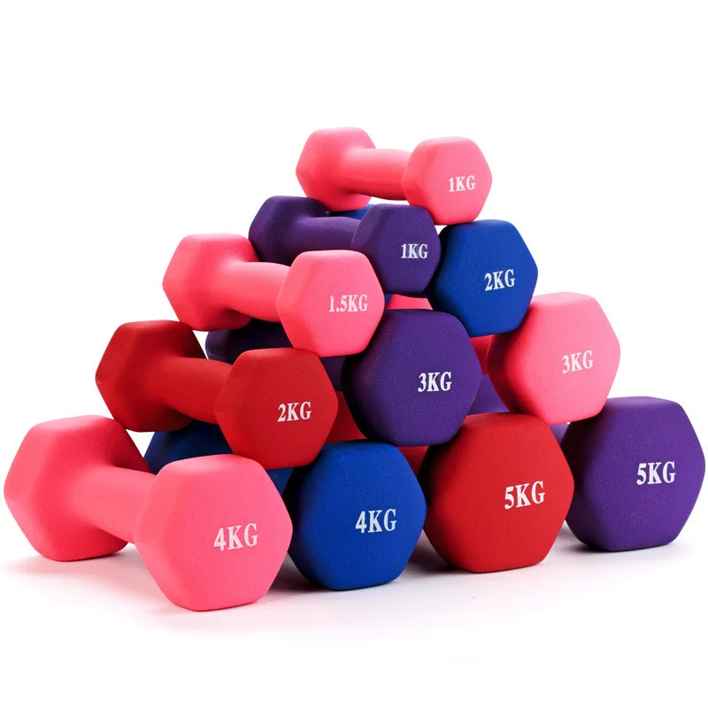 MIYAUP Hexagonal Dumbbells for Ladies, Children's Sports Dipped, Plastic Coated Color, Matte, Smooth, Fitness Equipment, 1kg