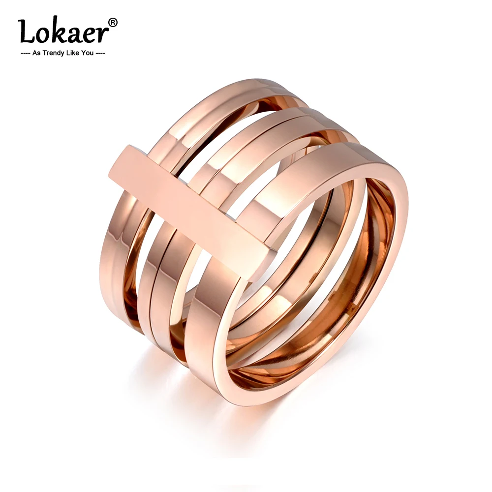 Lokaer Классические 3 слоя розового золота из нержавеющей стали женские кольца на