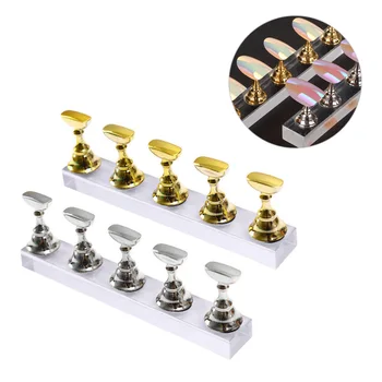 

2pcs Nail Practice Display Stand Creative Chessboard Design Nail Tips Holder Nail Art Rack with Acrylic Base (Golden+Silver)