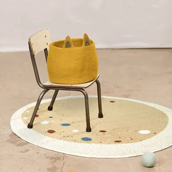 

Round shaped rainbow art rug for children room, big size Nordic style home decoration machine weave bedside carpet