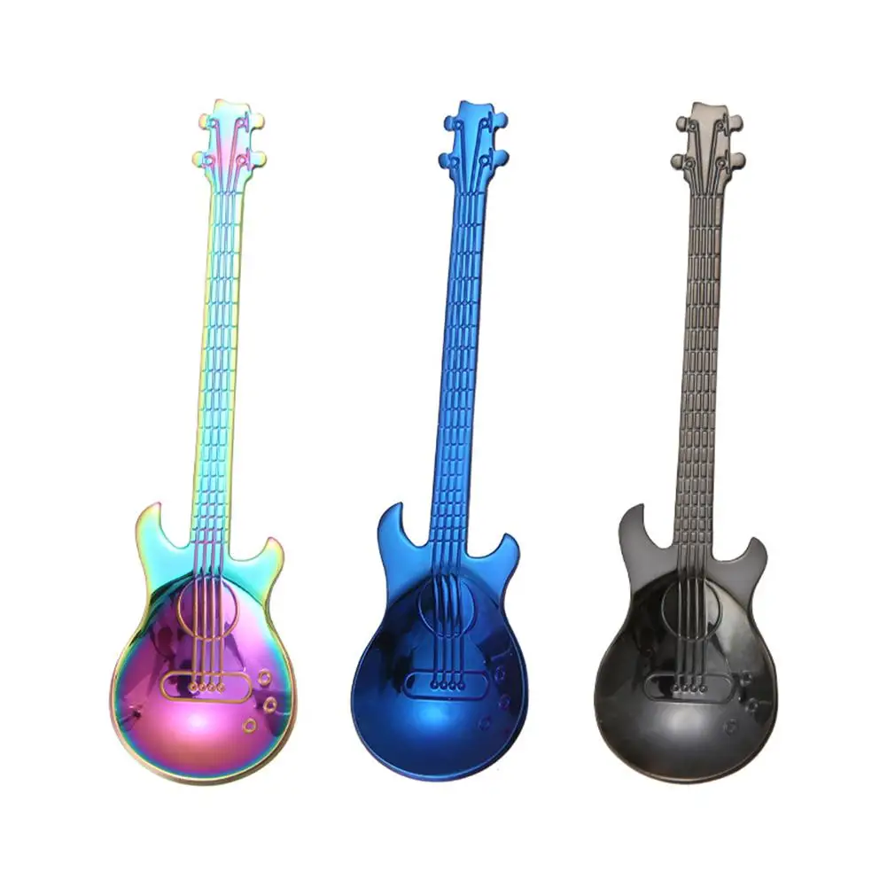 

1Pc Baby Spoons Amazon Stainless Steel Colorful Guitar Shape Decor Dessert Coffee Spoon Home Flatware Drinking Kitchen Tool