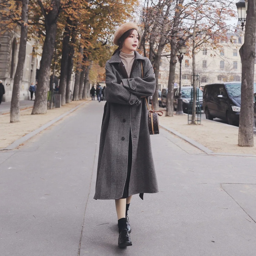 

Photo Shoot Herringbone Woolen Jacket 2019 Winter New Style WOMEN'S Dress Retro British Style Waist Hugging Slimming Woolen Over