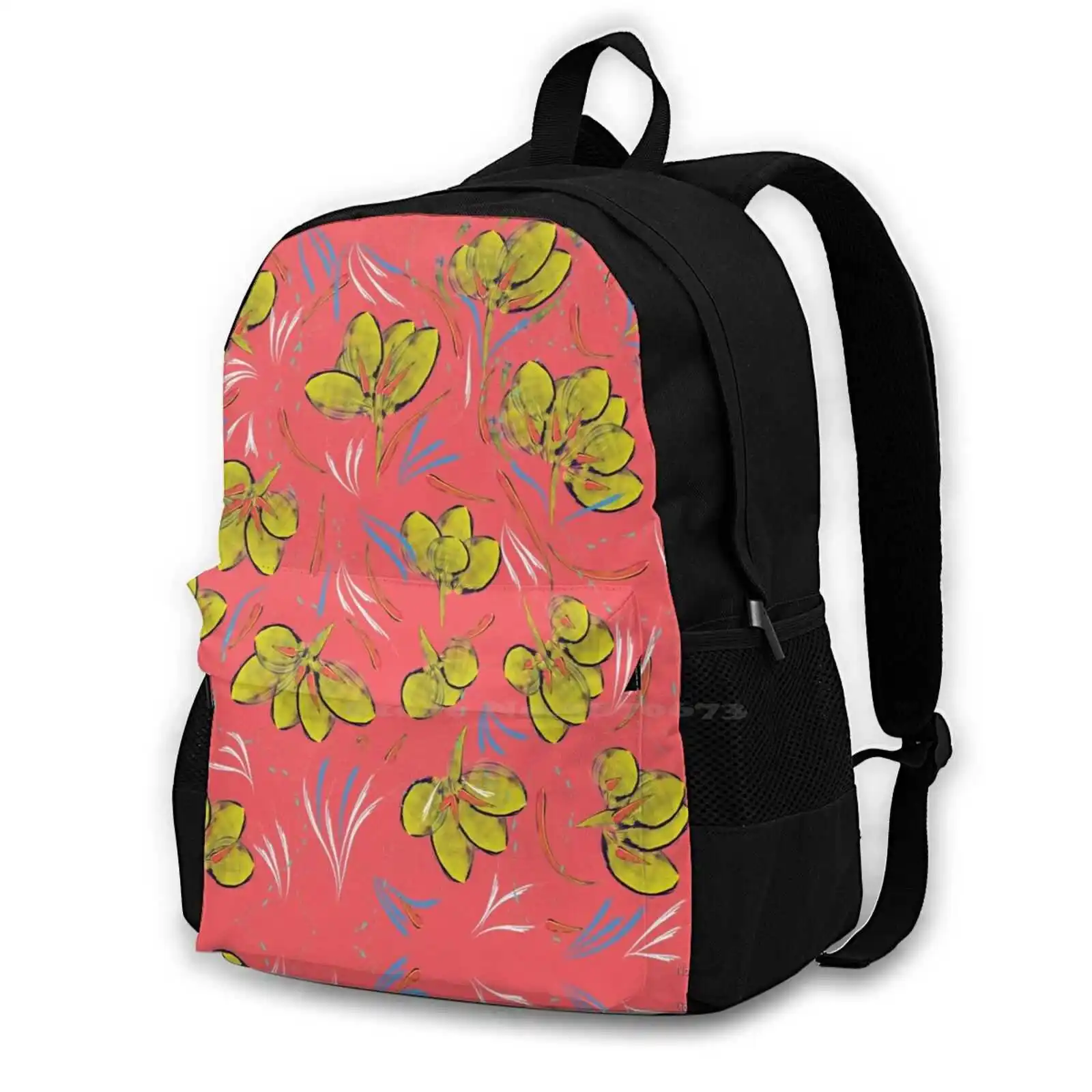 

Flowers Backpacks For School Teenagers Girls Travel Bags Floral Flower Hibiscus Bloom Tropical Pattern Patterns Petals Texture