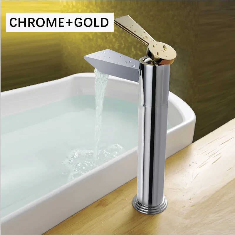 Chrome gold Современный Смеситель для раковины, твердая латунь, раковина для ванной комнаты, смеситель для горячей и холодной воды, кран, Хромированный Позолоченный Полировочный ML8080 - Цвет: Chrome gold