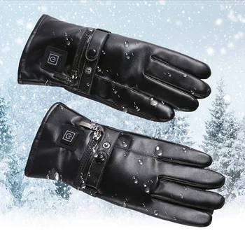

Motorcycle USB Charging Heated Gloves with Independent Heating Chip Men/Women Winter Outdoor Warm Gloves PU Leather Gloves