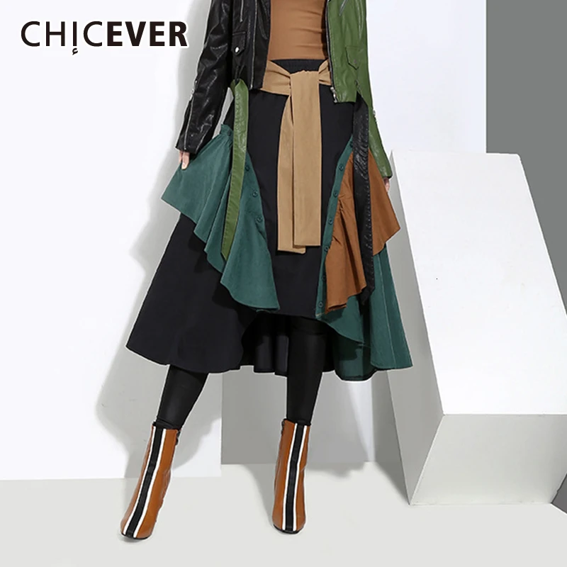 CHICEVER Повседневная Лоскутная Женская юбка хитового цвета высокая талия на