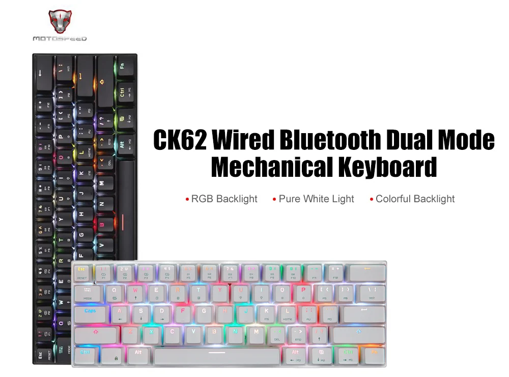 Motospeed ck62 teclado com fioteclado bluetooth modo