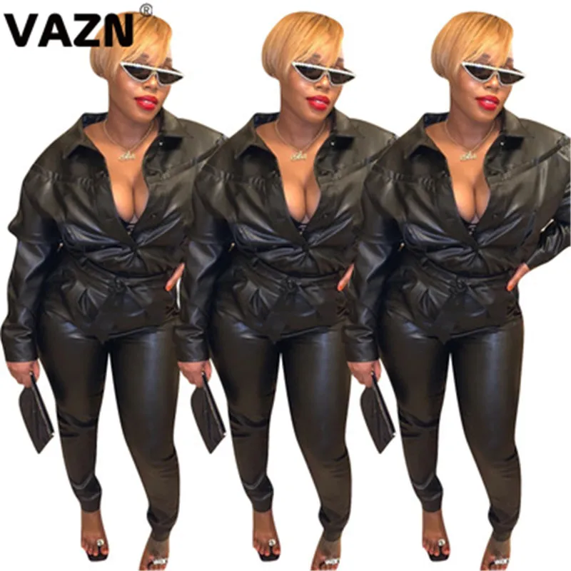 VAZN YD8141,, кожаные высококачественные комбинезоны, черные, для молодых леди, для заметок, на каждый день, сексуальные, модные, полный рукав, женские, длинные, узкие комбинезоны