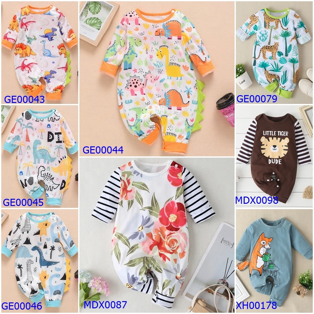 NEW Newborn Baby Clothes Boys Girls Rompers Floral Rabit Dinosaur Printed Long Sleeve Cotton Kid Jumpsuit Playsuit Outfits 0-24M