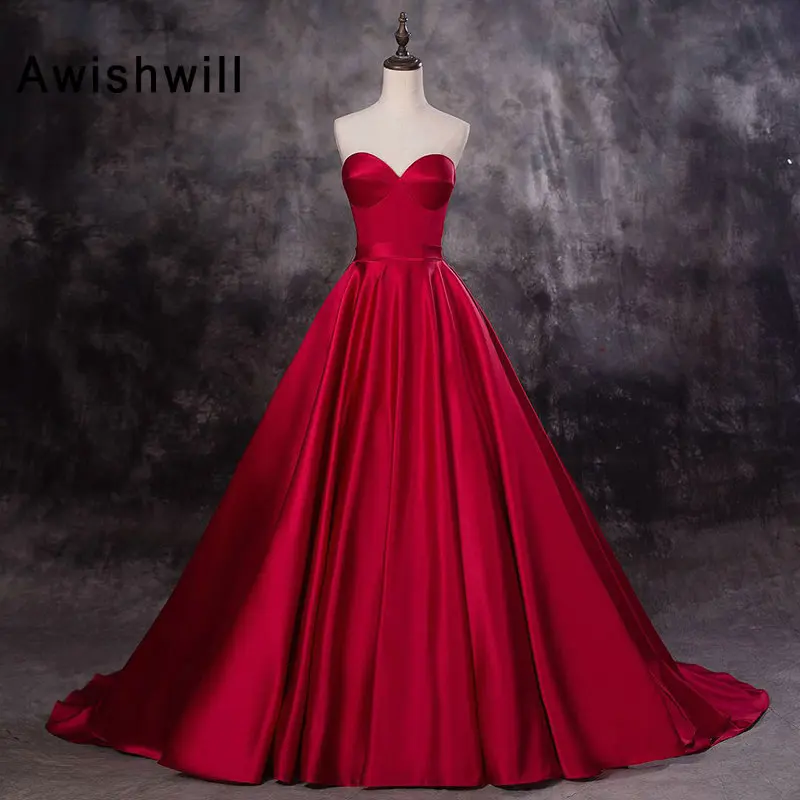 

Custom-made Sweetheart Satin Simple Long Evening Gowns for Women Lace-up Back Sweep Train Engagement Dress Formal Dresses