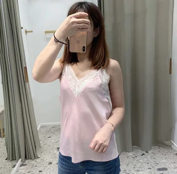 

Pink White Black Women Summer Camis Ladies Sexy Lace Patchwork Adjustable Thin Strap Vest Female V-neck Tank Top 2020 New