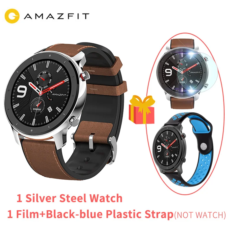 【ES запас 】 47 мм Huami AMAZFIT GTR Смарт-часы, глобальная версия, gps 5ATM Водонепроницаемый Smartwatch активно-матричные осид, Экран 24 дней Срок службы батареи - Цвет: s black-blue plastic