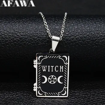 2020 Fashion Moon Sun Pentagram Stainless Steel WITCH Necklace for Women/Men Witchcraft Book Necklace Jewelry joyas N19862