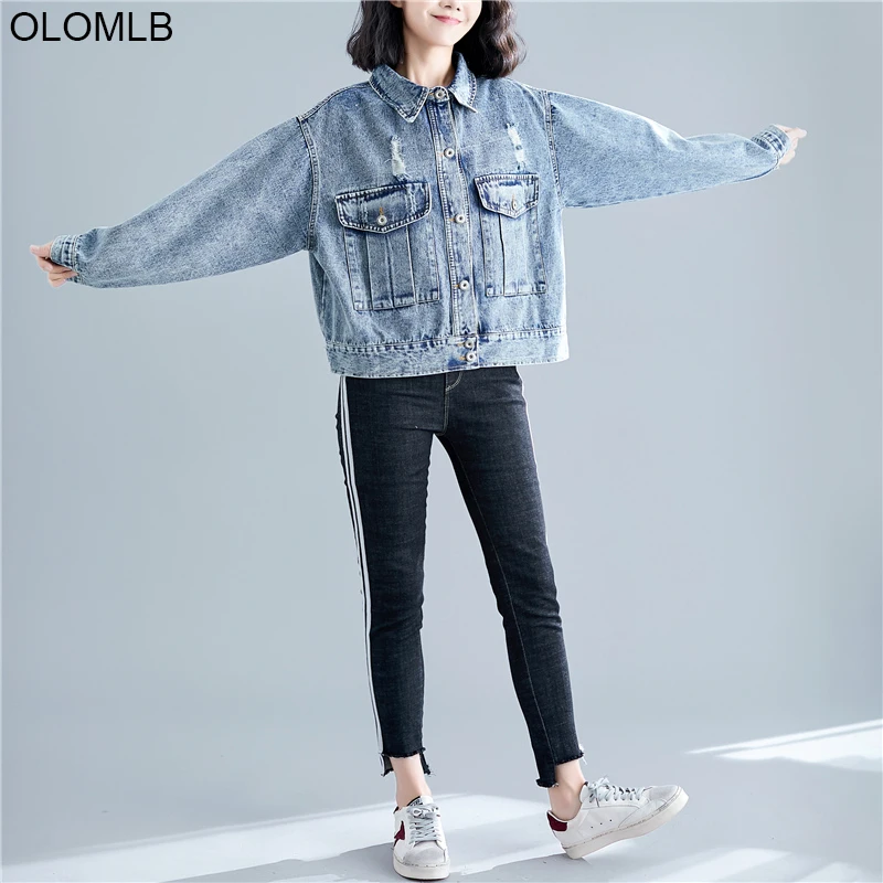 

2019 Autumn Outerwear Cardigan Female Clothes Loose Oversize Jean Overcoat Plus Size Women Denim Jacket Long Sleeve Big Sizes