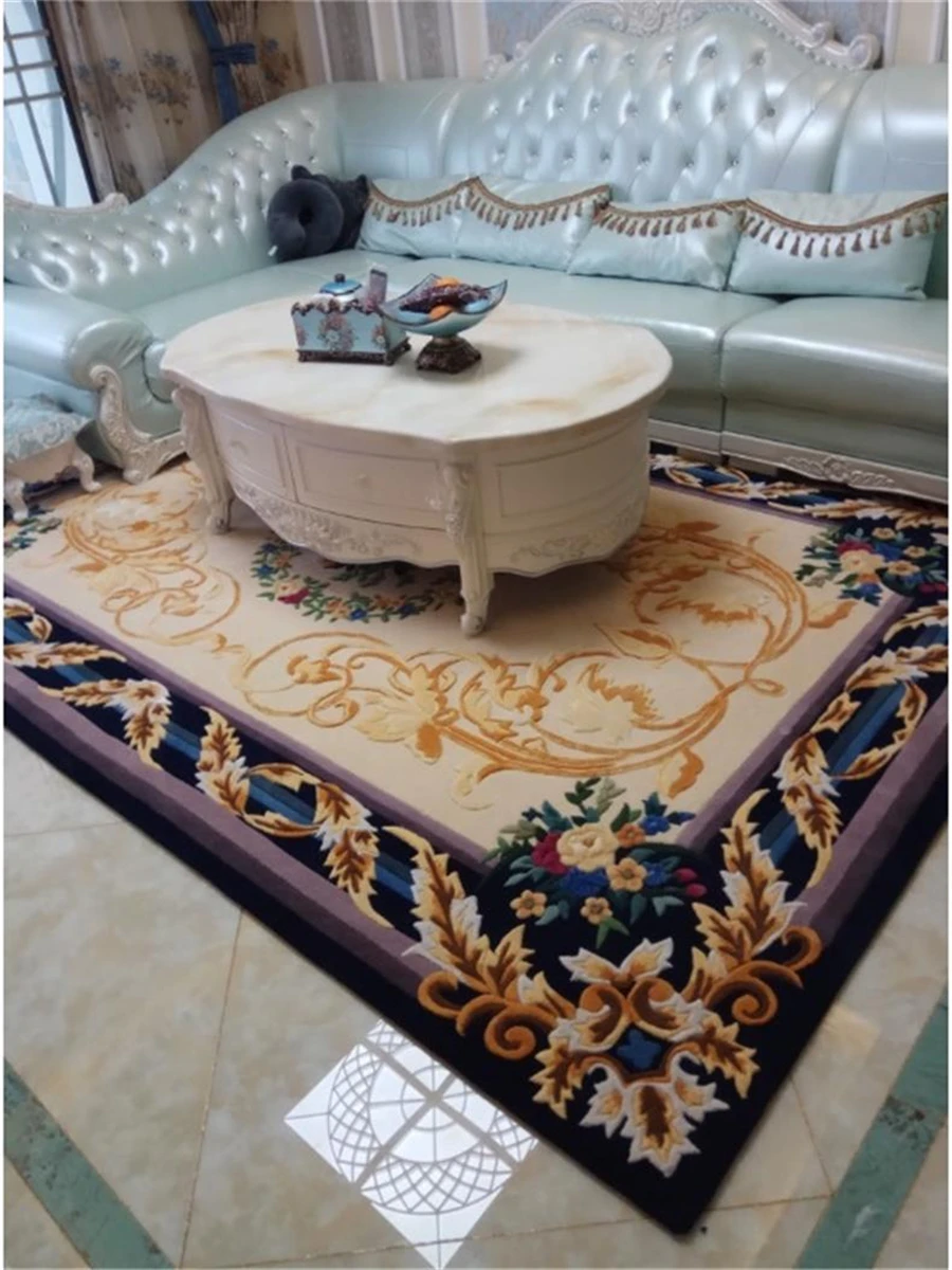 

European American Daisy Carpet Wool Silk Bedroom Living Room Floral Hand Carved Comfort Carpet