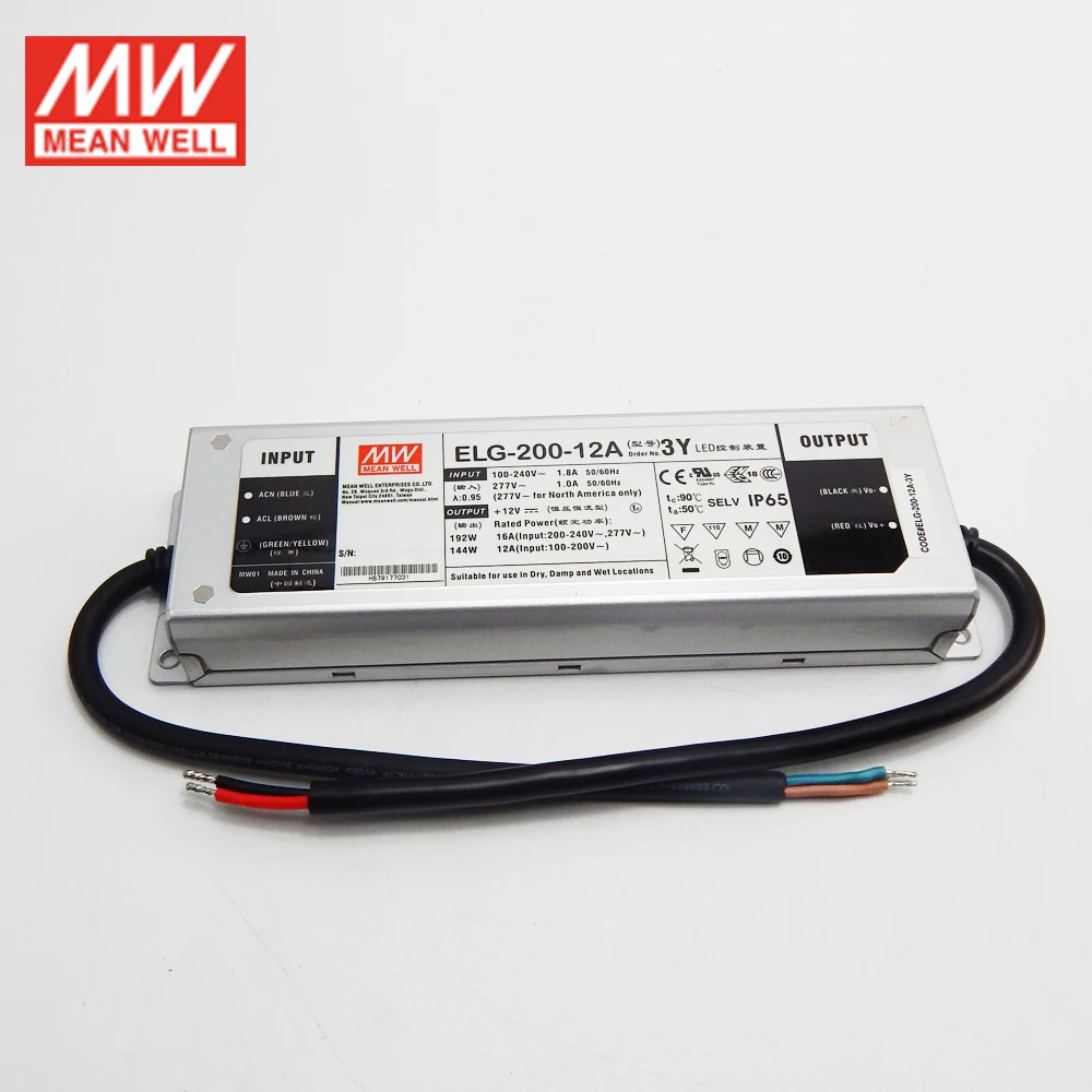 Бренд MEAN WELL представляет ELG 200 12A 3Y 192W 16A 12V регулируемый светодиодный Питание 110 V/220