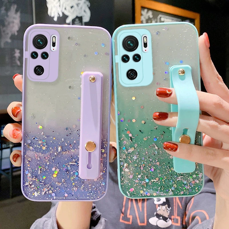 iphone 11 Pro Max phone case גליטר רצועת יד טלפון מקרה עבור Xiaomi Mi POCO X3 NFC פרו Redmi הערה 10 9 פרו רך עמיד הלם מצלמה הגנה חזרה כיסוי iphone 11 Pro Max phone case