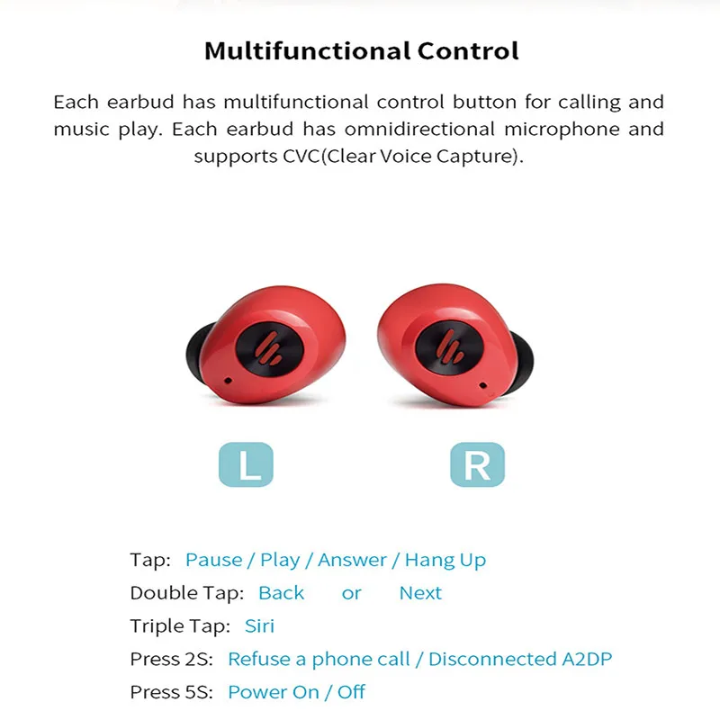 EDIFIER TWS, 2 TWS, беспроводные наушники, Bluetooth 5,0, HD, стерео наушники, независимое использование, шумоподавление, наушники-вкладыши, спортивные наушники