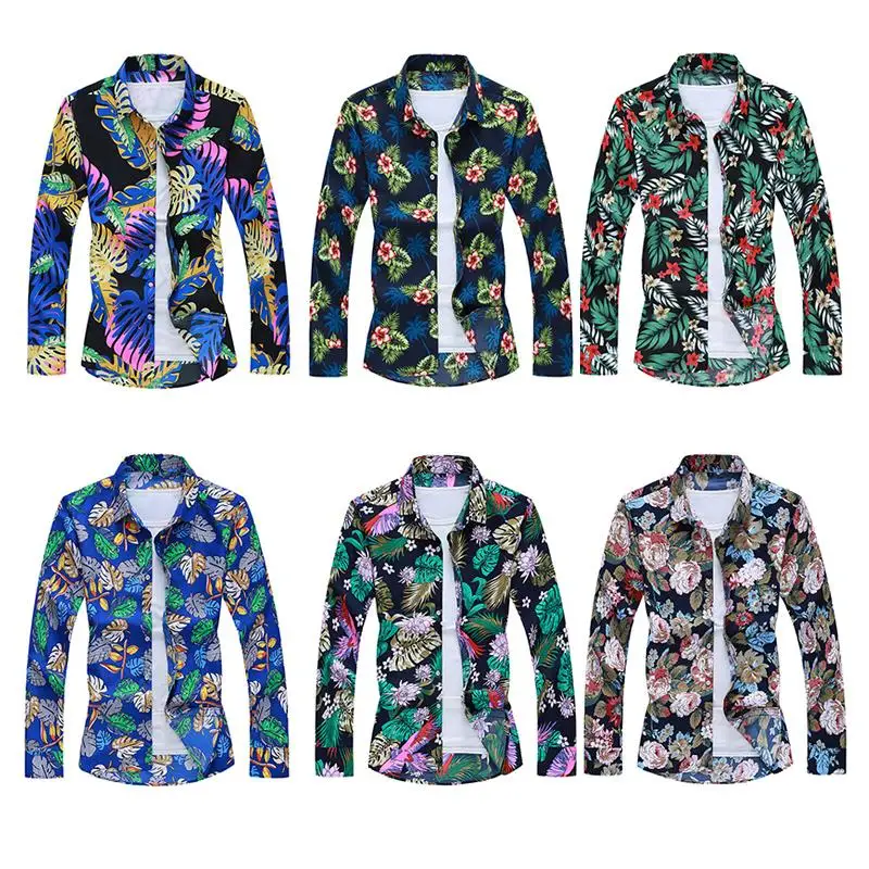 

Social flower Shirt for Men Long sleeve Hip hop Hawaiian Stay Casual Floral Shirt Dress Ready stock Plus size