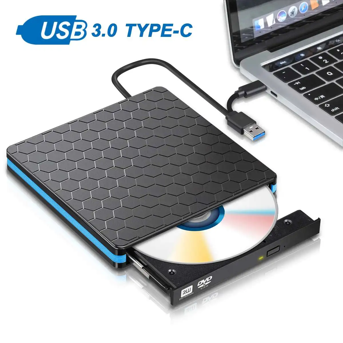 Универсальный Тип C USB 3,0 внешний DVD/CD/VCD горелка RW SVCD проигрыватель дисков оптический привод для Mac/PC/Apple ноутбук/OS/Windows