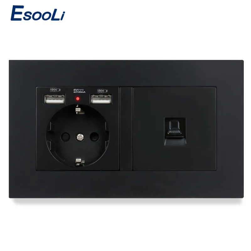 Esooli PC пластиковая панель настенная розетка стандарта ЕС 2 порта USB для зарядки