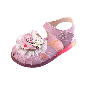 

2020 Fashion Children Baby Light Luminous Shoes Girls Casual Sandals Summer Bowknot Led Sport Sandals Sneaker Soft Shoes #4.19