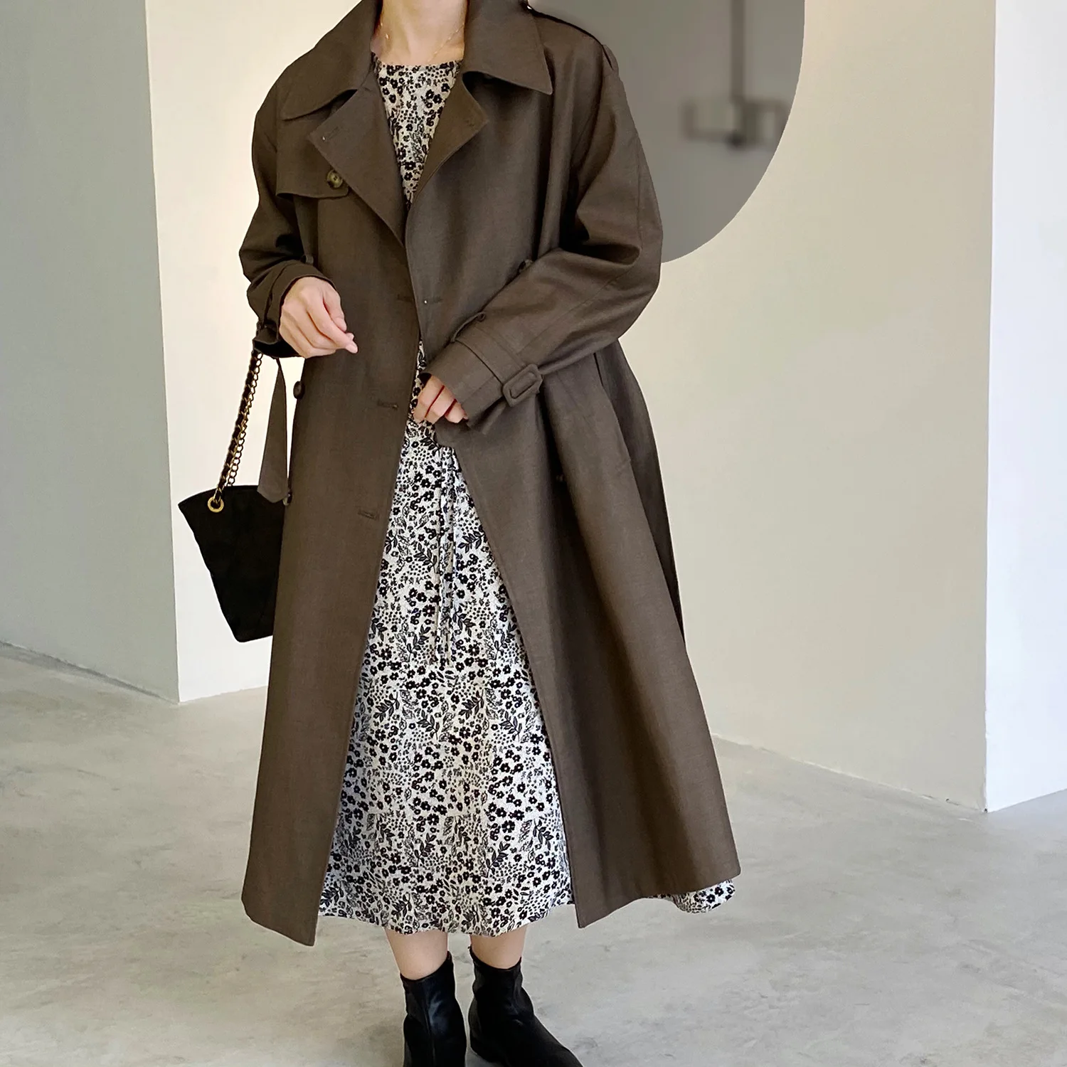 Korean Style Long Lace-up Windbreaker Women's Autumn And Winter New Casual Classic Double-breasted Trench Coat