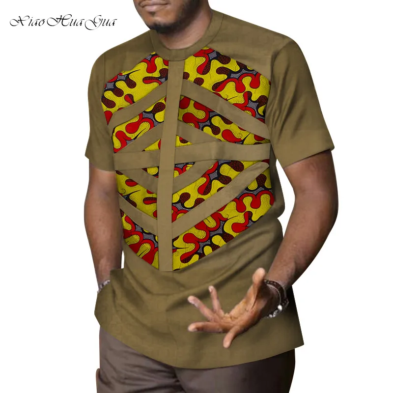 Mens African Clothing Dashiki Patchwork Print Shirt Tops Bazin Riche Casual Cotton Traditional African Clothing WYN958